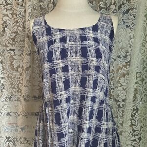 100% Silk Women's Navy and White Plaid Tank Top, FOSSIL Y2K Small